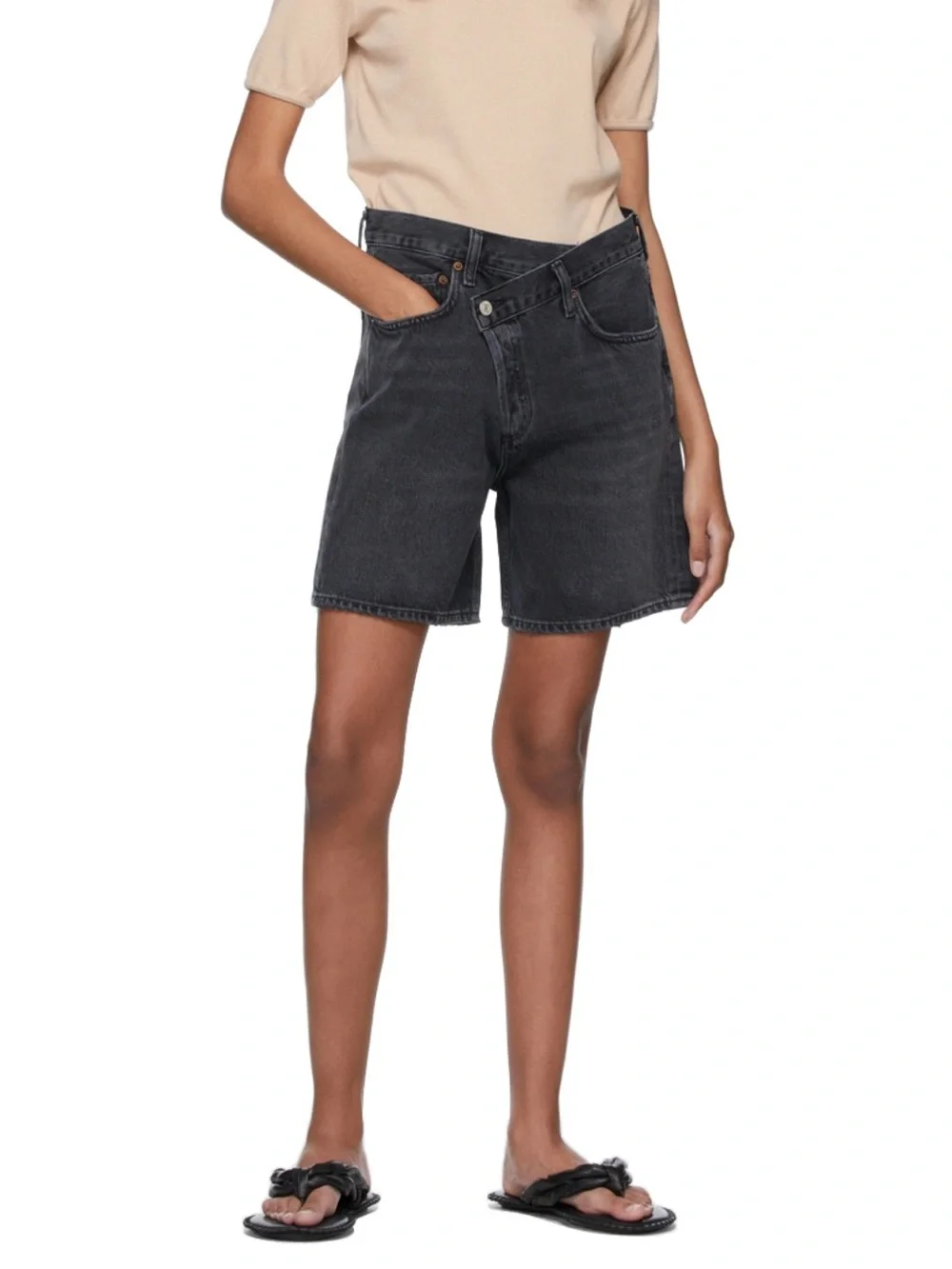 Agolde Washed Black High-Rise Denim Shorts